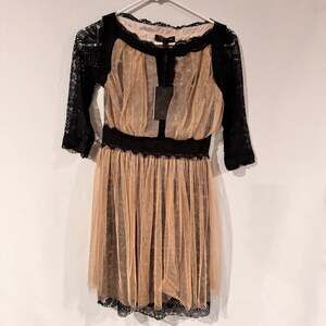 TS Three Seasons Black and Taupe Sleeveless Sequin Pleated Bottom Dress